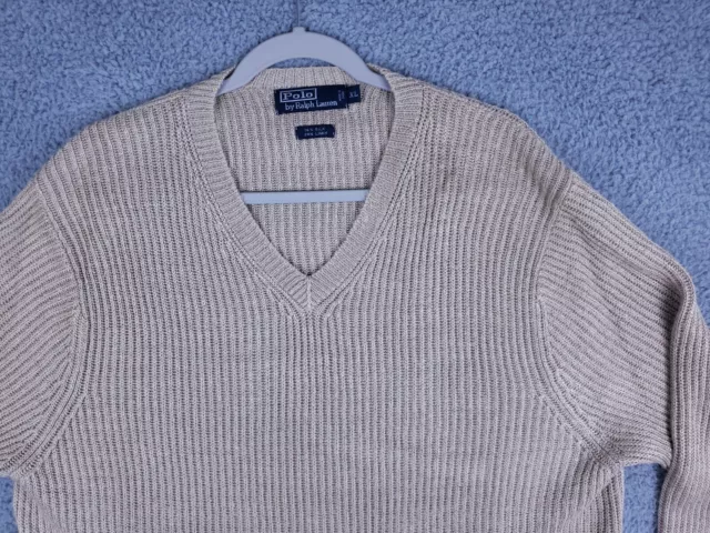 Polo Ralph Lauren Vintage Men's Size XL V-Neck Sweater Silk & Linen Blend Beige 3
