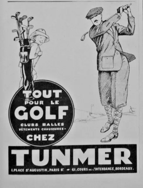 Publicité De Presse 1926 Tunmer Tout Pour Le Golf Clubs Balle Costumes De Sports