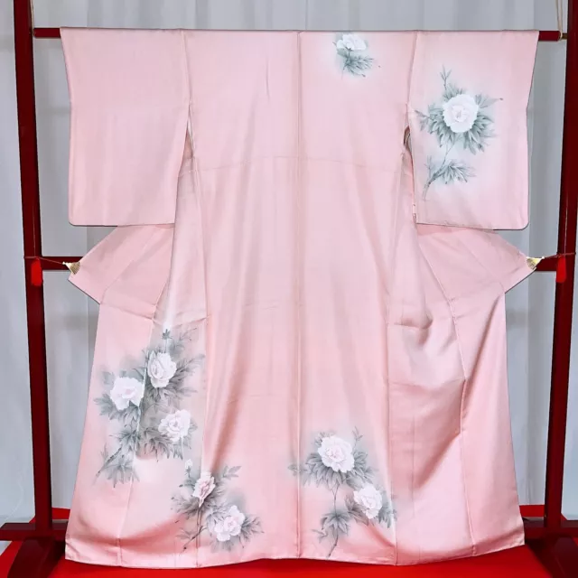 Japanese Kimono 'HOUMONGI' Silk/ Pink/Peony/Floral pattern/Traditional/Luxury