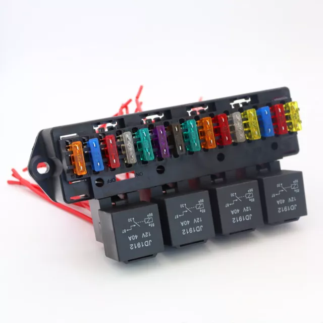 Blocco universale 15x Blade Fuse Box & relè 4x 12V 40A per auto camion utv