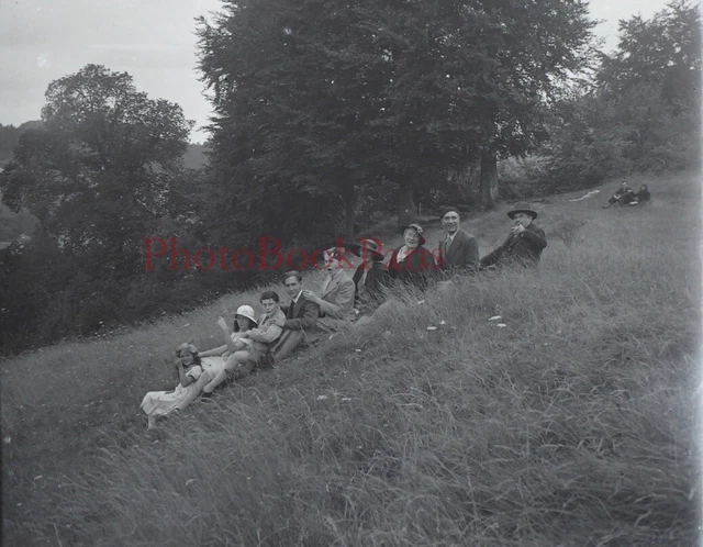 Famille en excursion c1930 Photo NEGATIVE Plaque de verre Stereo Vintage 