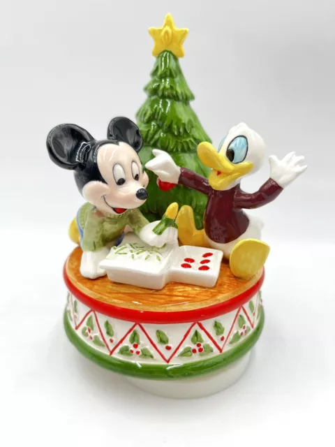 Vintage Disney SCHMID Mickey Mouse Donald Duck Porcelain Music Box Figure