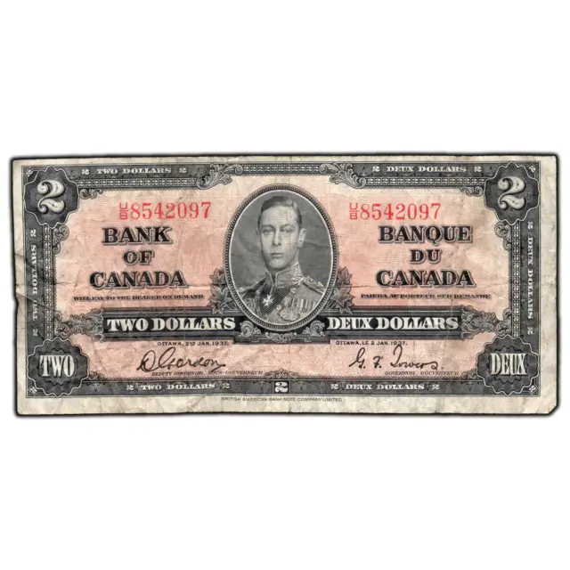 $2 1937 Bank of Canada Note Gordon-Towers U/B Prefix BC-22b