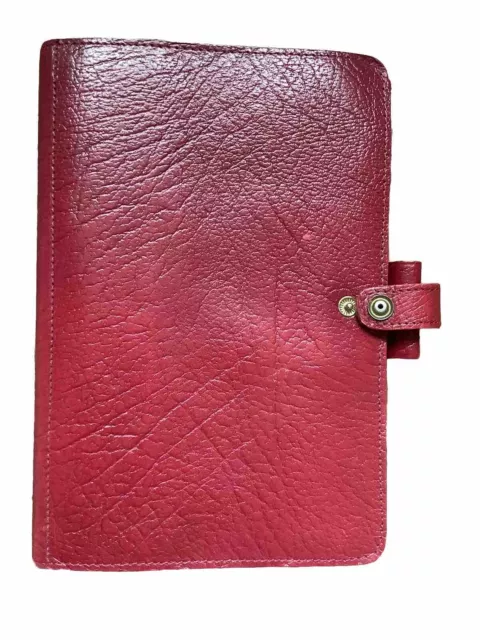 Vintage 1985 Calf Leather Filofax 4 CLF 7/8 Red Burgundy w Inserts Notes Ruler