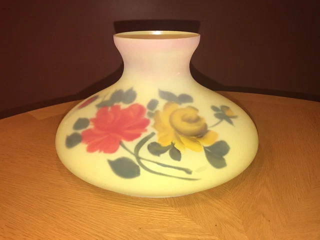 Vintage Lamp Shade Reverse Hand Painted Glass 10” Fitter Beautiful