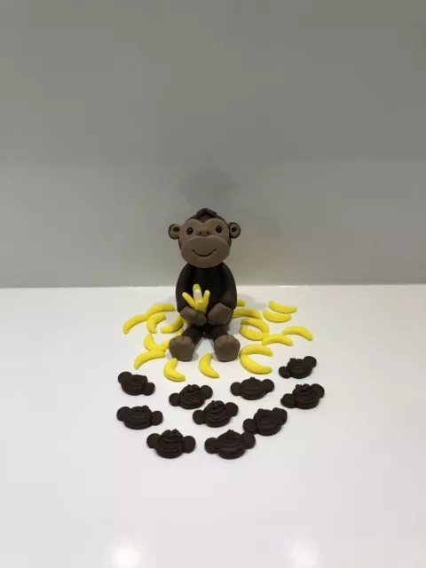 3D Edible Jungle Monkey,Banana,Monkey Face Fondant Cake Topper Brithday Cake .