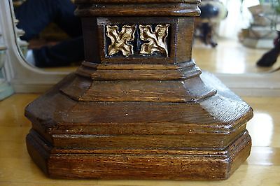 19C English Gothic Carved Oak Gilded Polychrome Pedestal 3