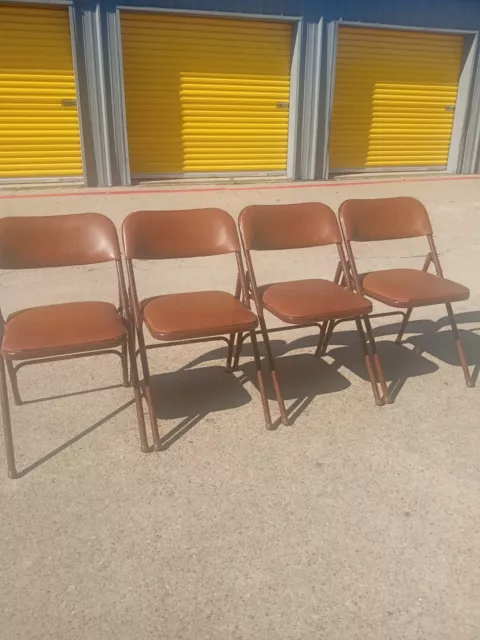 4 Samsonite metal folding chairs ,Brown Padded Seat And Back Mfg 6/85.