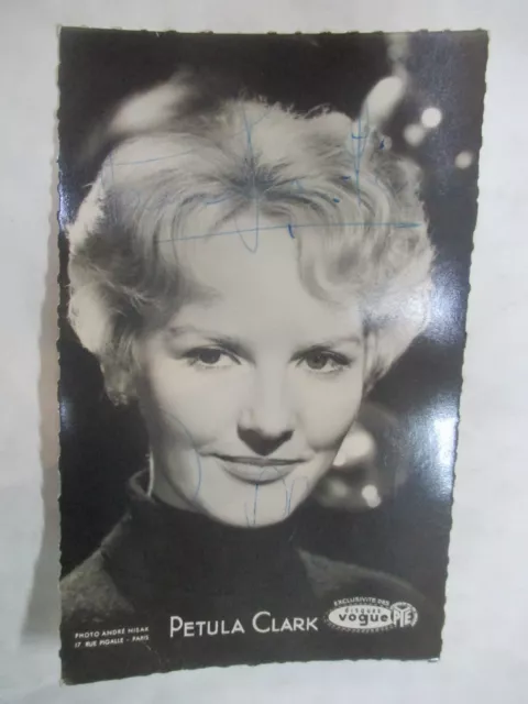 Dédicace manuscrite de Petula Clark sur carte photo Disques Vogue