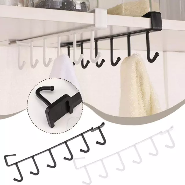 6 Hook Coffee Cup Mug Holder Black White Hooks Shelf Kitchen Cabinet Organize ус