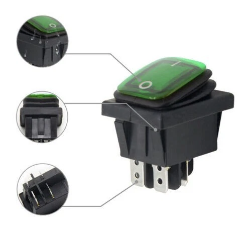 Lot De 5 Interrupteurs à Bascule DPST 4 Broches - 20A/125V 22A/250V, Uxcell, Noir/vert