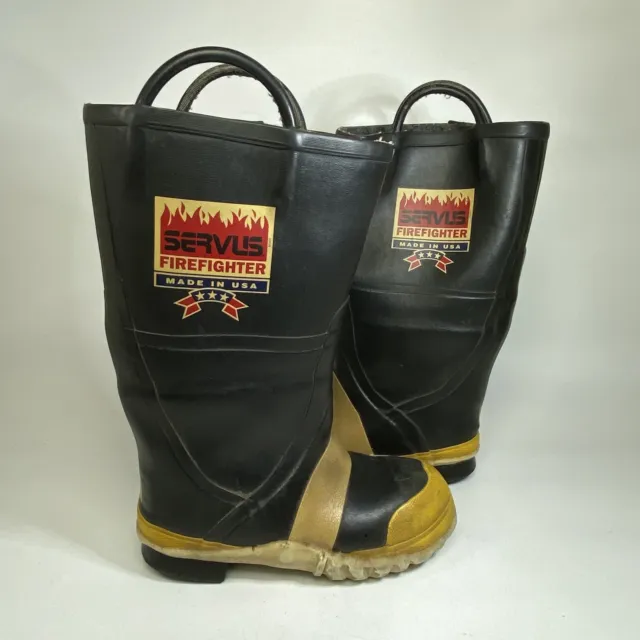 Servus Firefighter Boots MENS 6 WIDE Rubber USA Steel Toe Women’s 7.5 Fireman