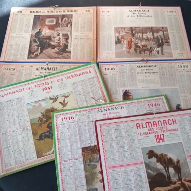 Lot De 7 Calendriers Anciens Almanach 1926, 29, 30, 38, 41 ,46, 47  J.l Beuzon