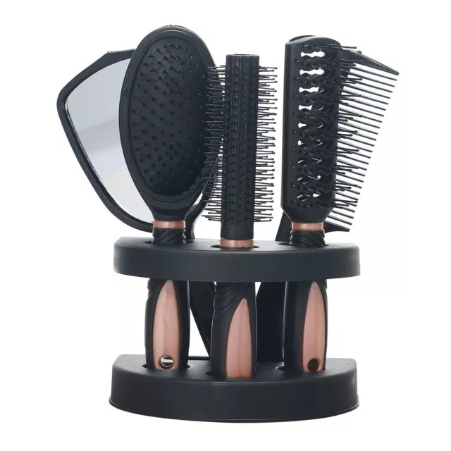 Women Hair Brush Massage Comb Mirror With Hold Stand Makeup 5pcs Set U7S9