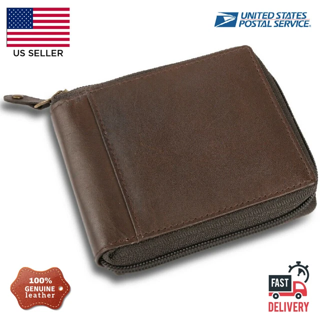 RFID Blocking Leather Mens Wallet Zip-Around ID Credit Card Holder Wallet US