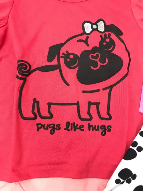 Komar Kids Little Girl's 4 Long Sleeve 2 Piece Pajama Set Pugs LIke Hugs New 2