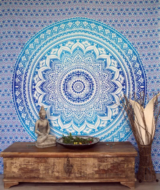 MANDALA Tuch Wandtuch Tagesdecke Druck - türkis-blau 230x210 cm Baumwolle