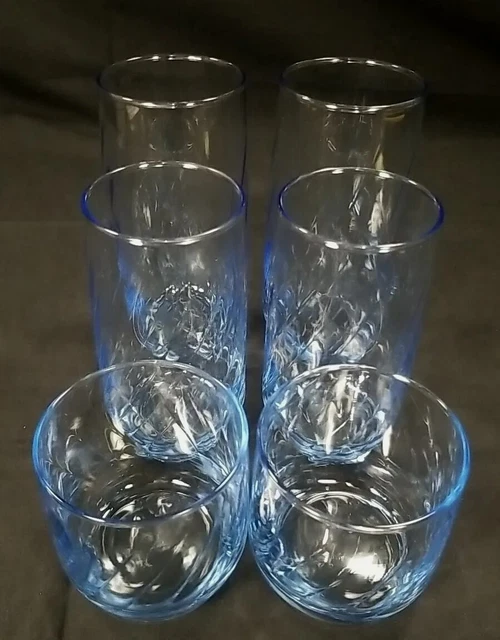 Anchor Hocking Swirl Optic Misty Blue Tumblers Glasses Water Juice Rocks Set 6