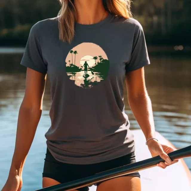 Ladies SUP Sunset Girl T Shirt Womens Stand Up Paddle Boarding Board Gift Top