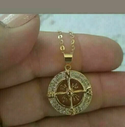 2Ct Round Cut Lab Created Diamond Compass Charm Pendant 14K Yellow Gold Plated
