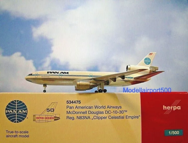 Herpa Wings 1:500 McDonnell Douglas DC-10  PAN AM N84NA  534475 Modellairport500