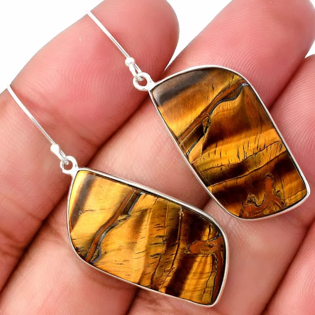 Natural Tiger Eye - Africa 925 Sterling Silver Earrings Jewelry E-1001