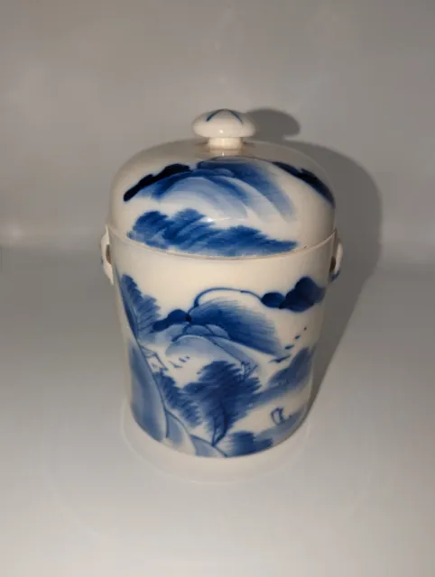 Vintage 1940's Hand Painted Chinese Porcelain Blue & White Tea Caddy