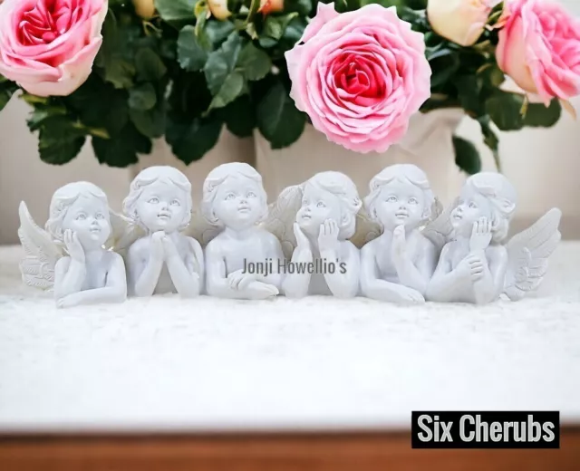 Six Cherub Baby Angels Sculpture Ornament Angel Wings Memorial Grave Decoration