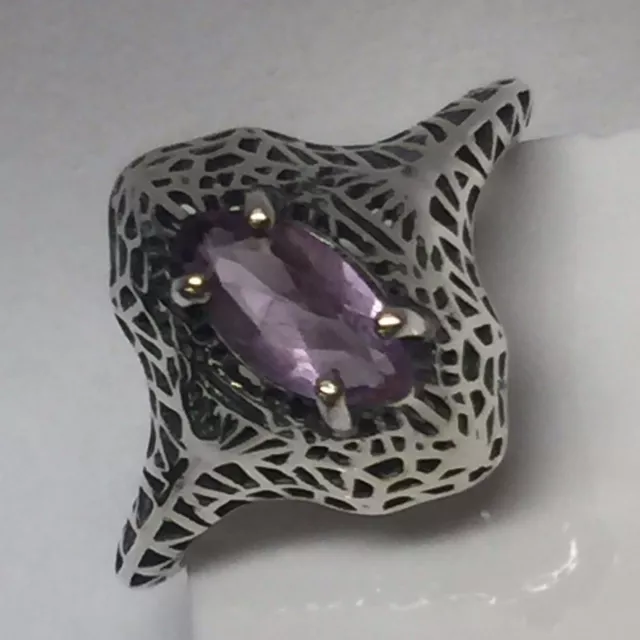 Genuine 1ct Pink Amethyst 925 Solid Sterling Silver Victorian Filigree Ring sz 8