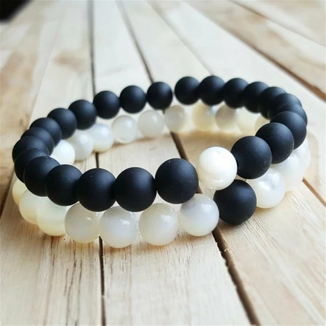 2pcs 8mm Natural Matte Black Onyx Beads Handmade Bracelet 7.5inch Mala Wrist