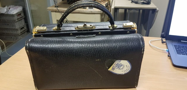 Grand Sacoche En Cuir Noir Vintage Style Chirurgien - Occasion, Marques D'usage