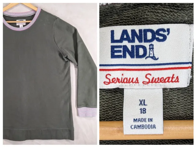 LANDS END WOMEN'S Serious Sweats Cotton Sweatshirt Top Blue Floral 2X  20W-22W $8.99 - PicClick