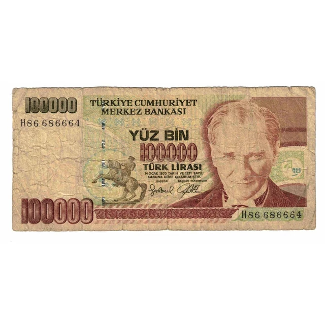[#331631] Banknote, Turkey, 100,000 Lira, 1970, 1970-10-14, KM:206, VG(8-10)