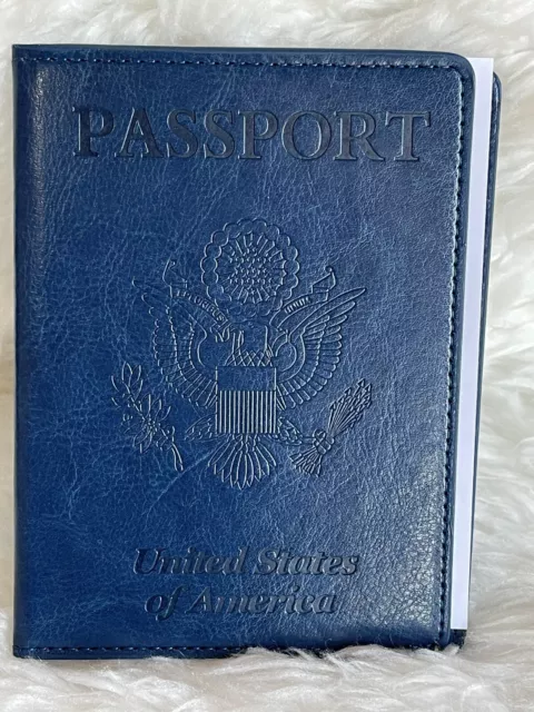 Leather Passport Vaccine Card Passport Holder Travel Wallet Case Cover Blue NEW