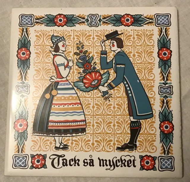 Vintage Berggren Tack Sa Mycket Ceramic Tile Trivet Swedish Thanks So Much