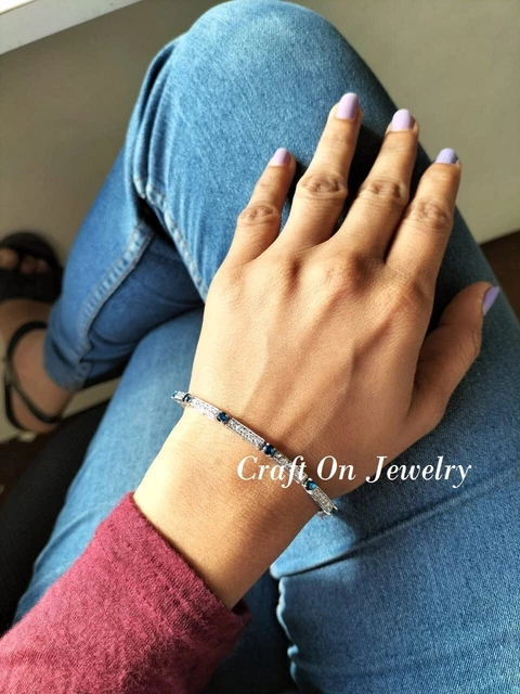 SALE  Round Cut Simulated Blue Sapphire 925 Sterling Silver Tennis Bracelet