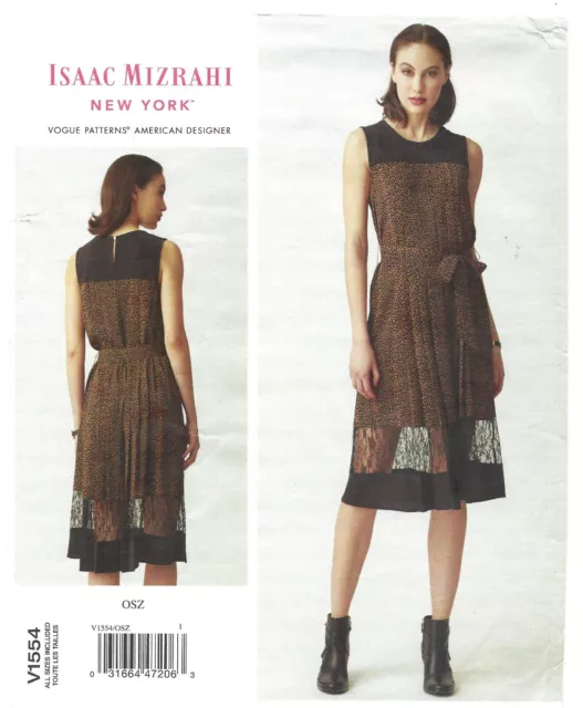 Vogue V1554 Pleated Yoke Dress w Tie Belt Sz 6-22 UNCUT Pattern ISAAC MIZRAHI