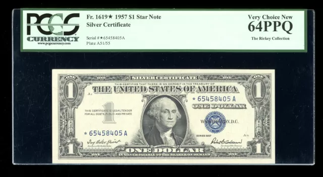 DBR 1957 Silver STAR *A Block Fr. 1619* PCGS 64 PPQ Serial *65458405A