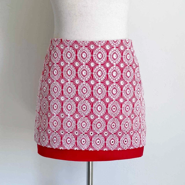 Diane Von Furstenberg Red Elley Mini Embroidered Eyelet Lace Mini Skirt