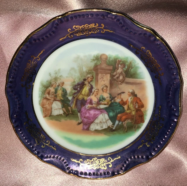 Estate Collectable ~ Small Gold Rim Edwardian Couple Plate ~ Vintage Japan