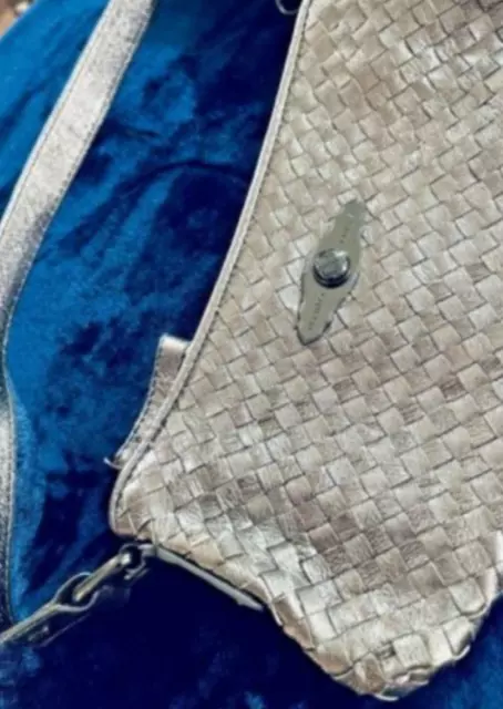 Elliott Lucca Metallic purse womens bags Leather silver Woven Small handbag 10x5