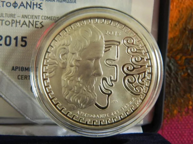 Griechenland, 2015, 10 Euro, Silbermünze, Aristophanes, PP BE, !Vater der...