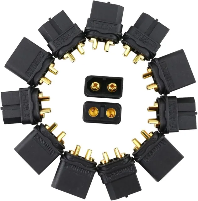 10 Pairs Amass XT60U Connectors Plugs Gold Plated 3.5mm Banana XT60 Upgrad Black