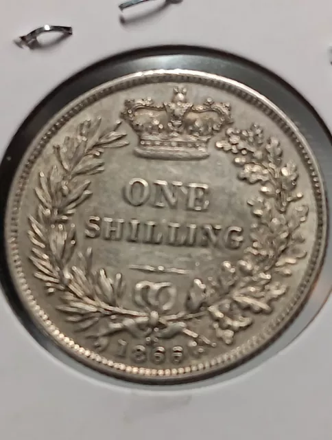 1866 Great Britain  Shilling - AU CHOICE  STUNNING  COIN  F/33 3