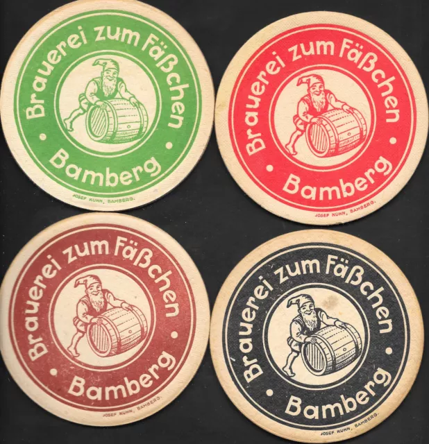 4 VK Bierdeckel Brauerei zum Fäßchen Bamberg: 30er Jahre, RS: Dom