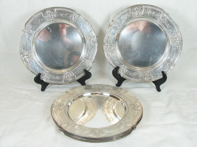 8 EG Webster  Art Nouveau Floral Vase Ornate Silverplate Dinner Plates 11" D