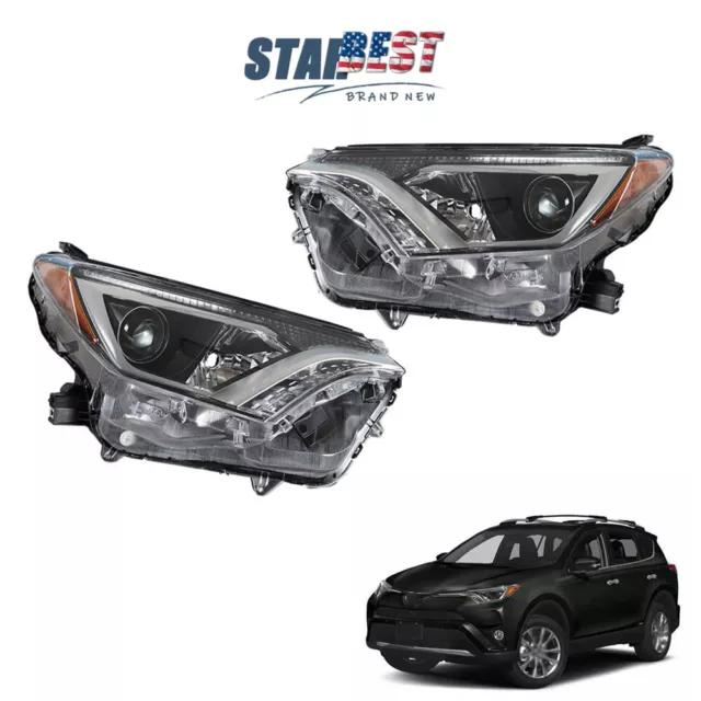 For Toyota Rav4 2016-2018 Projector Headlights Tube Bar Halogen Driver+Passenger