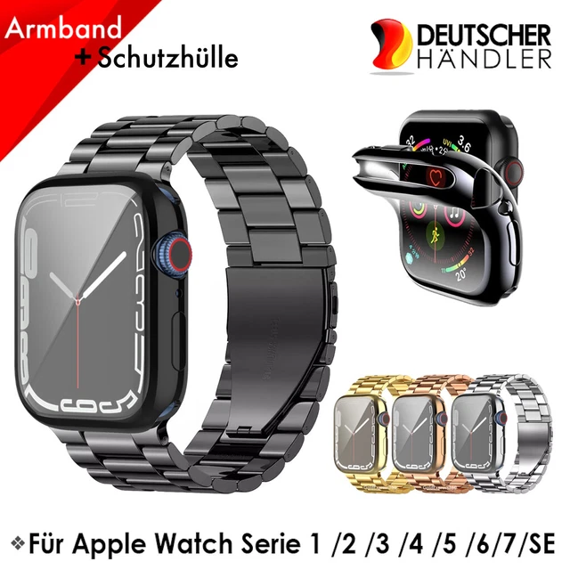 Edelstahl Glieder Armband mit Schutzhülle für Apple Watch 38/40/41/42/44/45/49mm