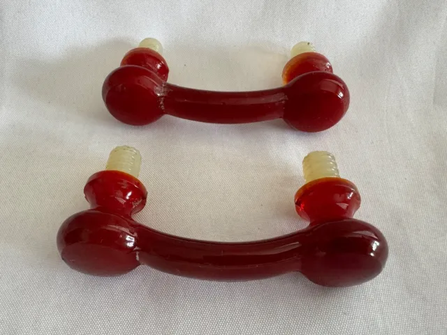 2 Vintage Ruby Red Glass Cabinet Drawer Pulls