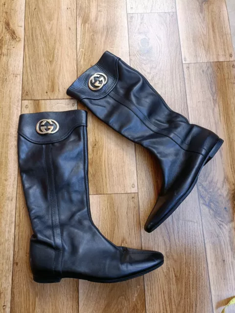 Gucci Women Leather Boots Size 38 Eu, 7.5 Us, 5 Uk